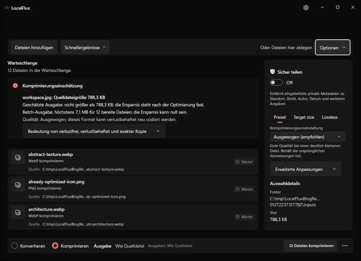 Die Vorgabe Ausgewogen in LocalFlux.