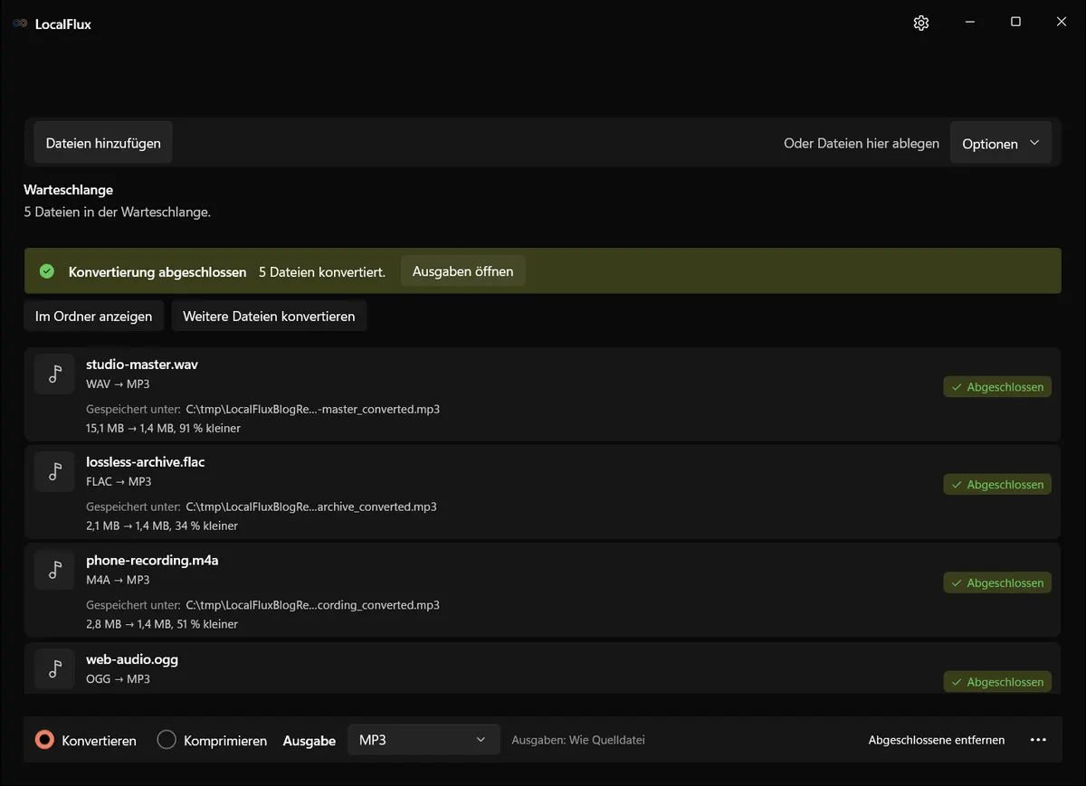 Lokalisierter Abschlussstatus in LocalFlux