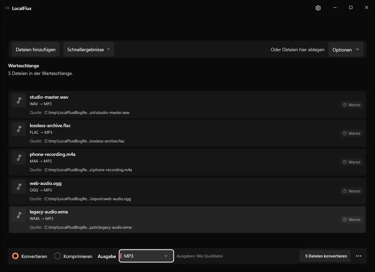 Lokalisierte LocalFlux-Warteschlange für eine Stapelkonvertierung