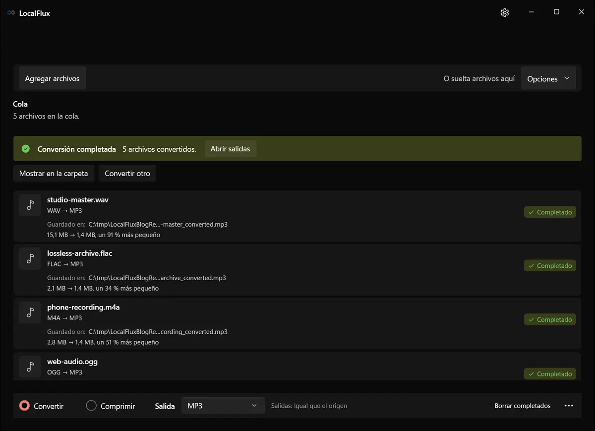 Estado localizado de finalización de LocalFlux