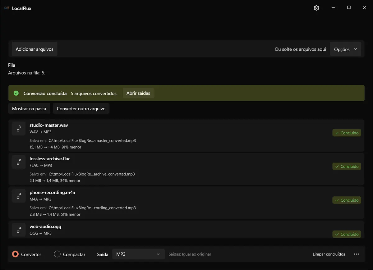 Estado localizado de conclusão do LocalFlux