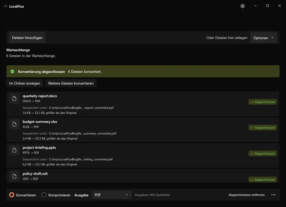 Lokalisierter Abschlussstatus in LocalFlux