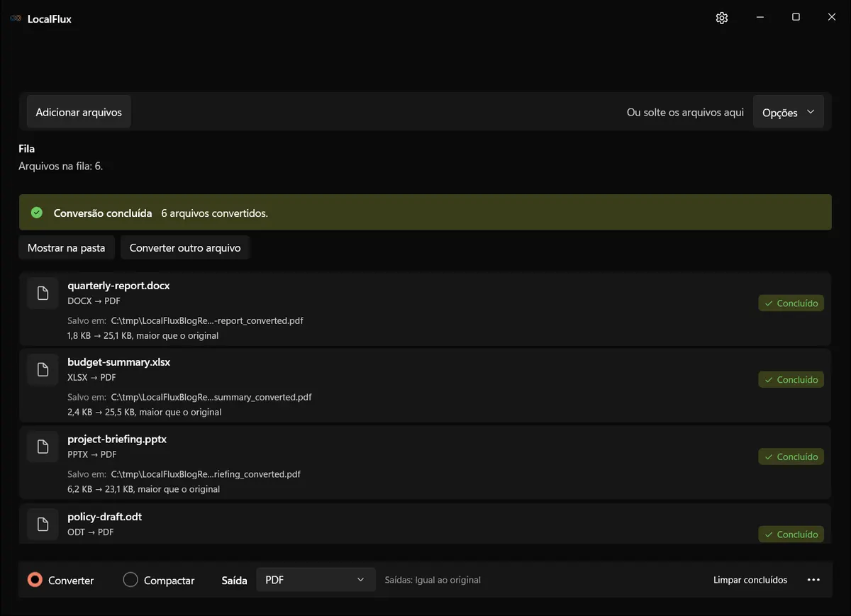 Estado localizado de conclusão do LocalFlux