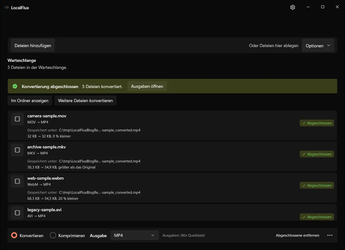 Lokalisierter Abschlussstatus in LocalFlux