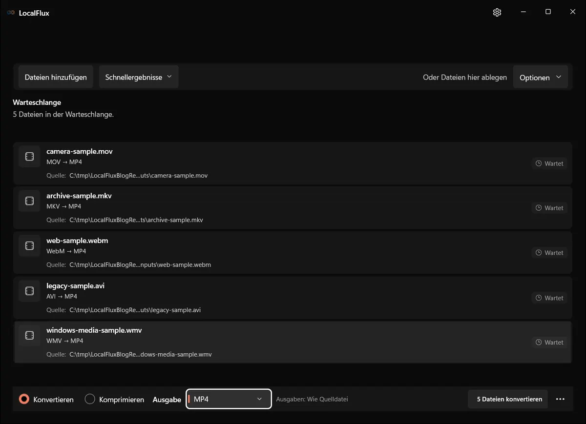 Lokalisierte LocalFlux-Warteschlange für eine Stapelkonvertierung