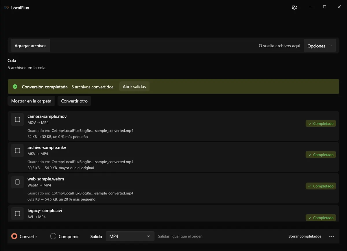 Estado localizado de finalización de LocalFlux