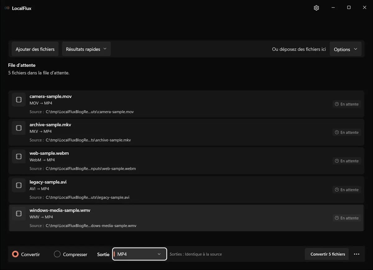 File LocalFlux localisée prête pour une conversion par lot