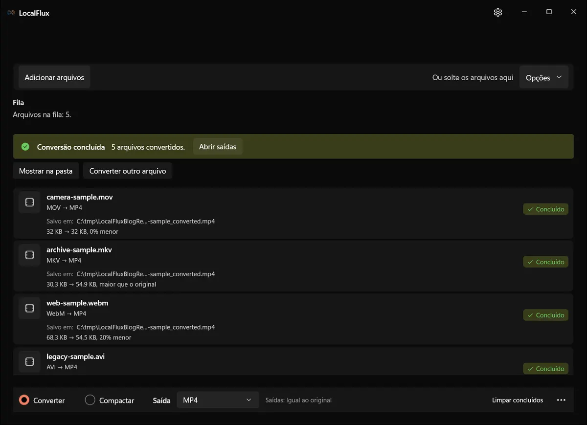 Estado localizado de conclusão do LocalFlux