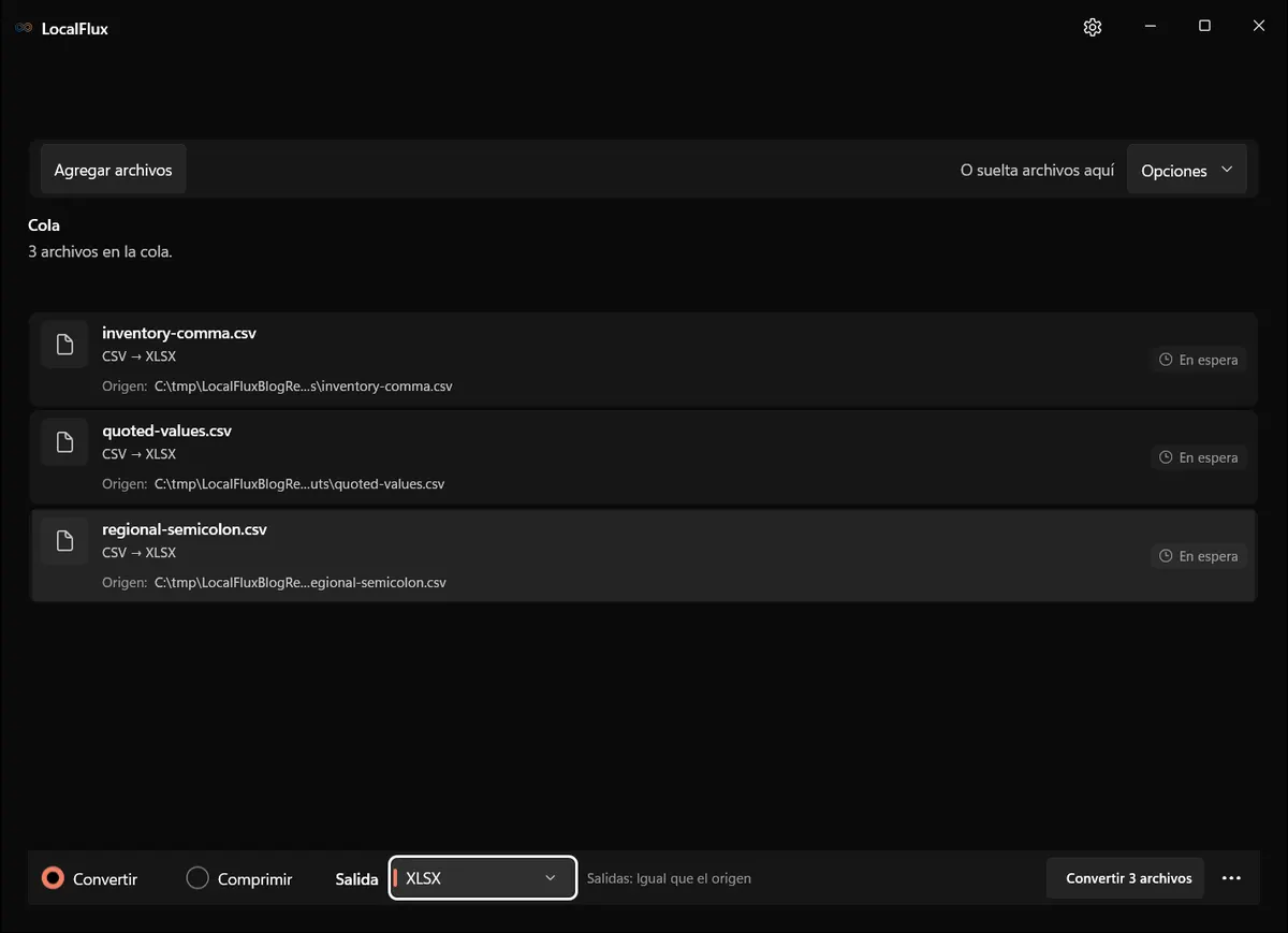 Archivos preparados: CSV → XLSX