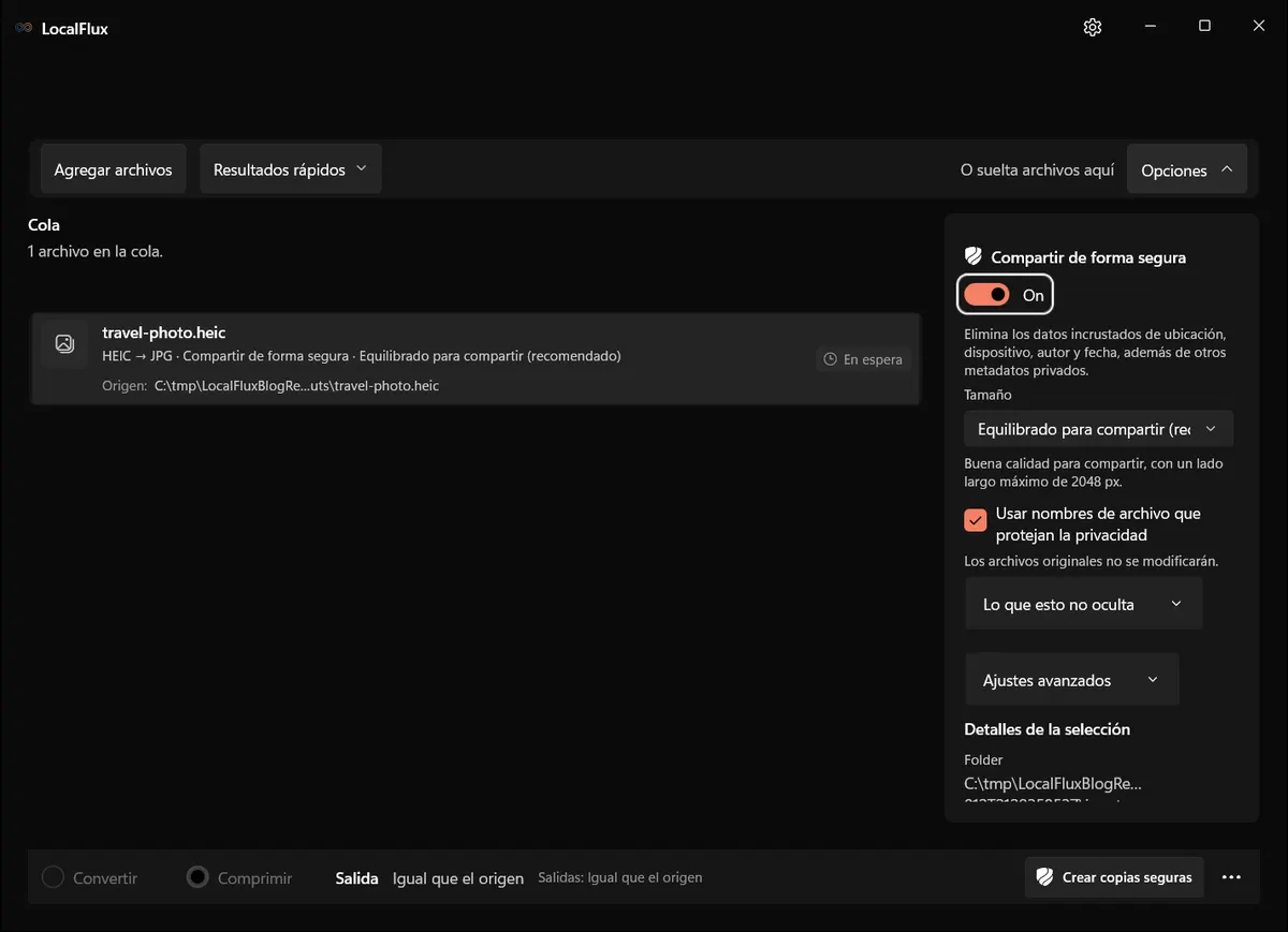 Compartir de forma segura activado antes del procesamiento