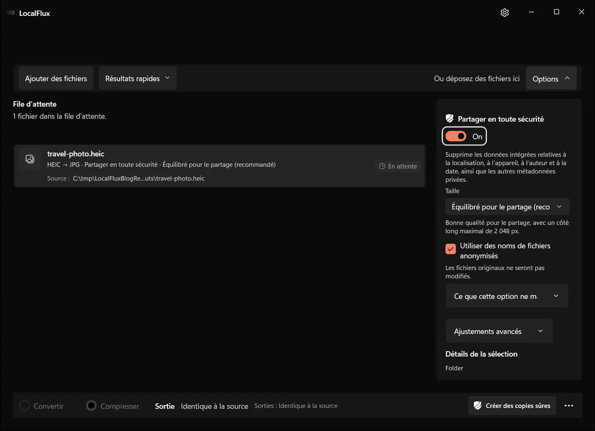 Partager en toute sécurité activé avant le traitement