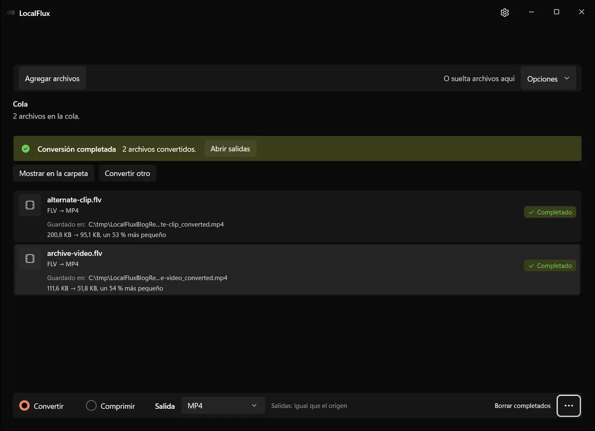 Conversiones FLV a MP4 completadas
