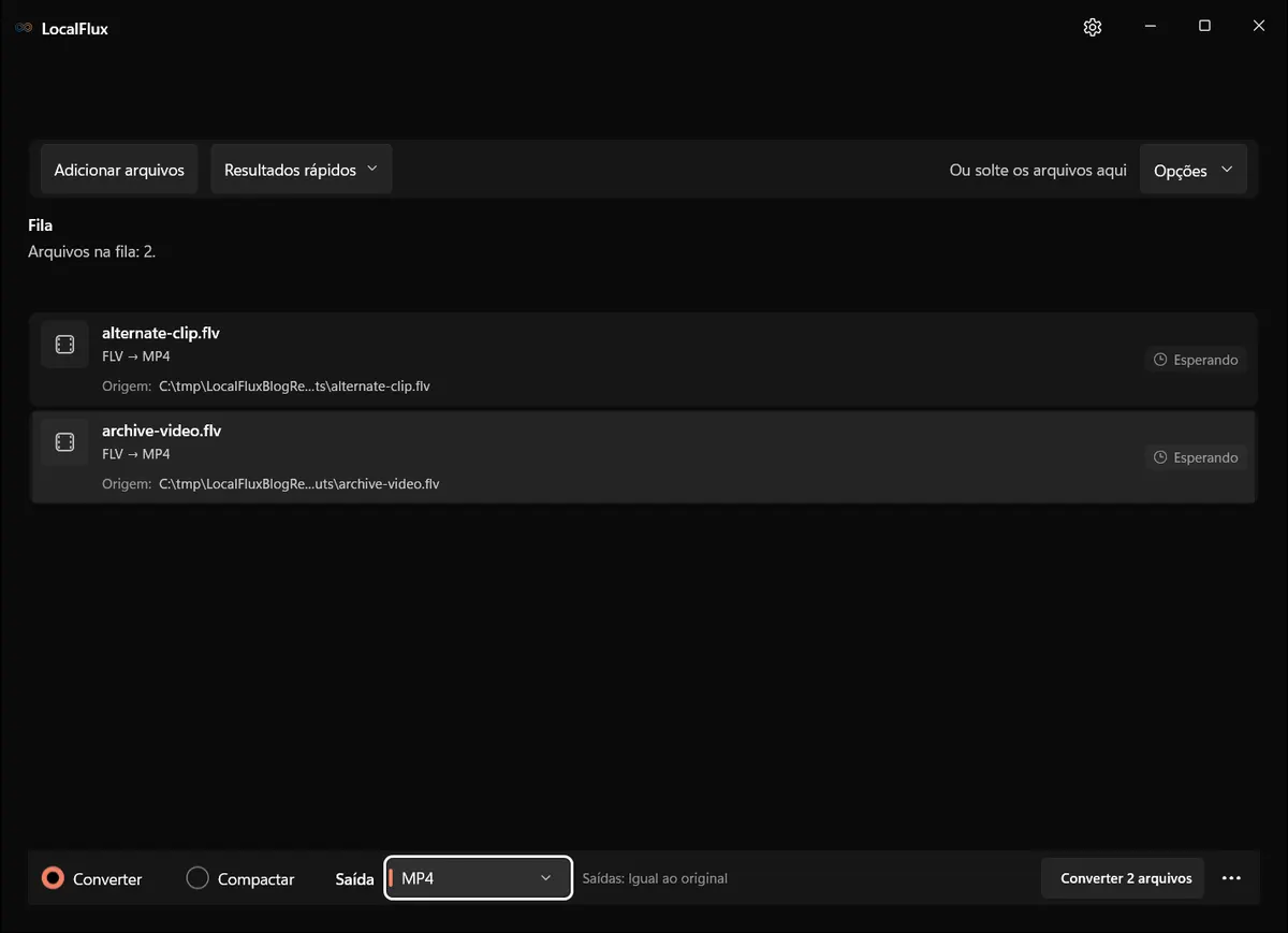 LocalFlux pronto para converter FLV para MP4