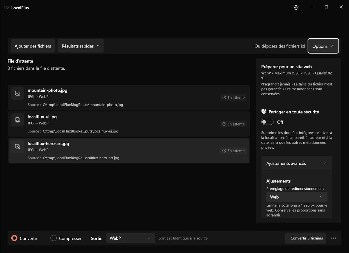 Préparer pour un site web