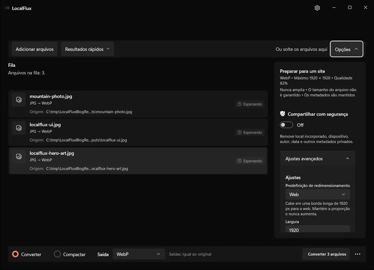 Preparar para um site