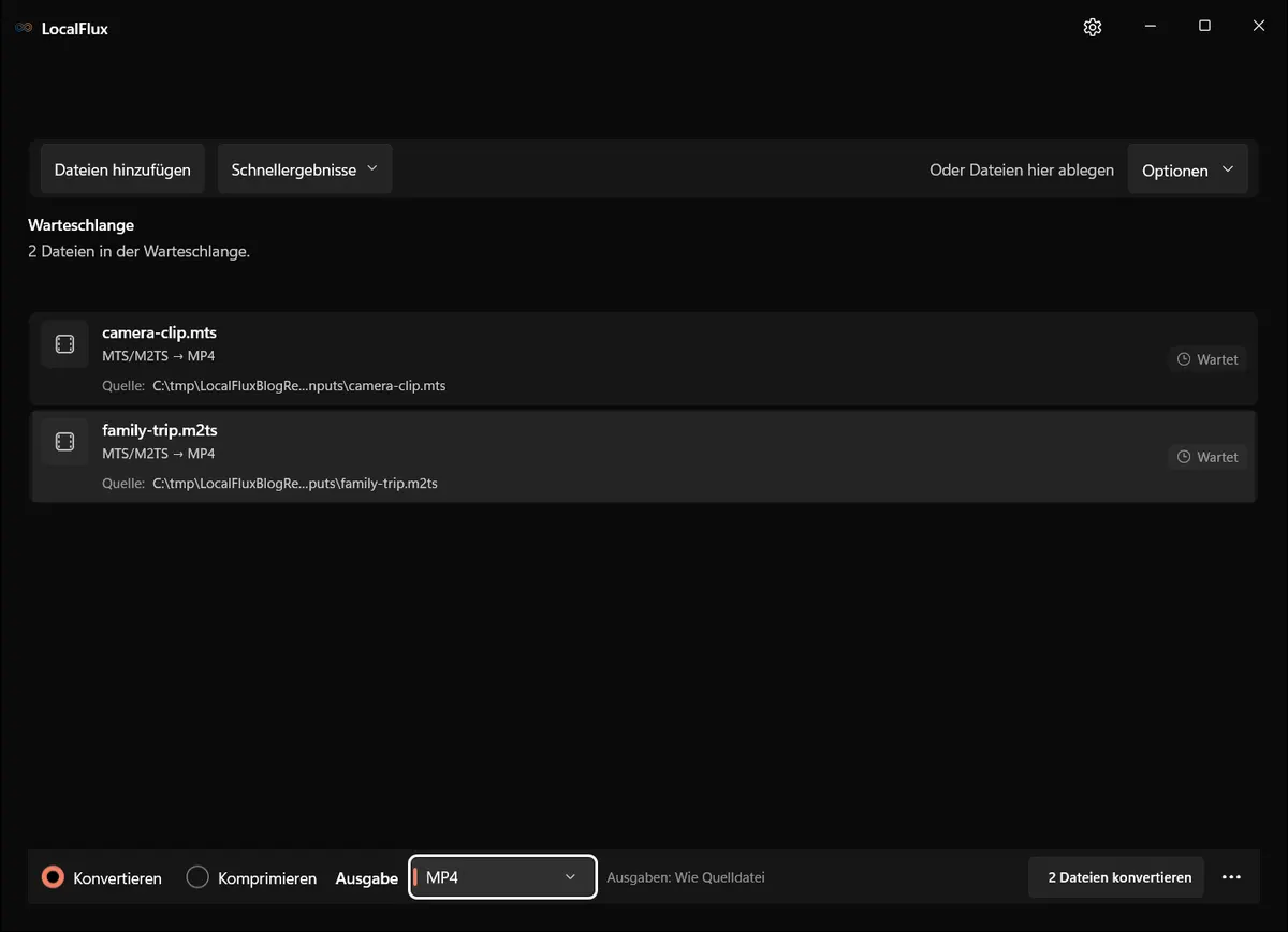 MTS- und M2TS-Clips bereit in LocalFlux