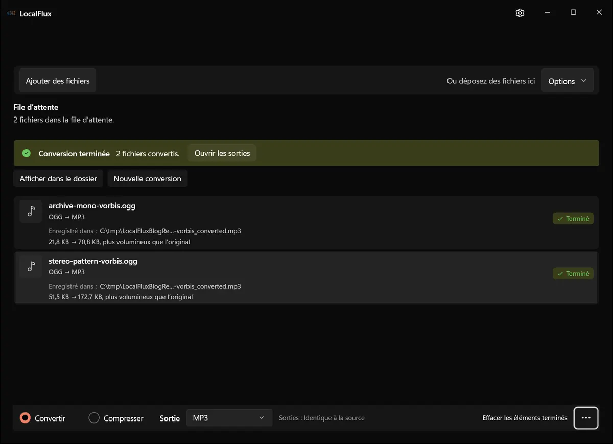 Lot OGG en MP3 terminé dans LocalFlux