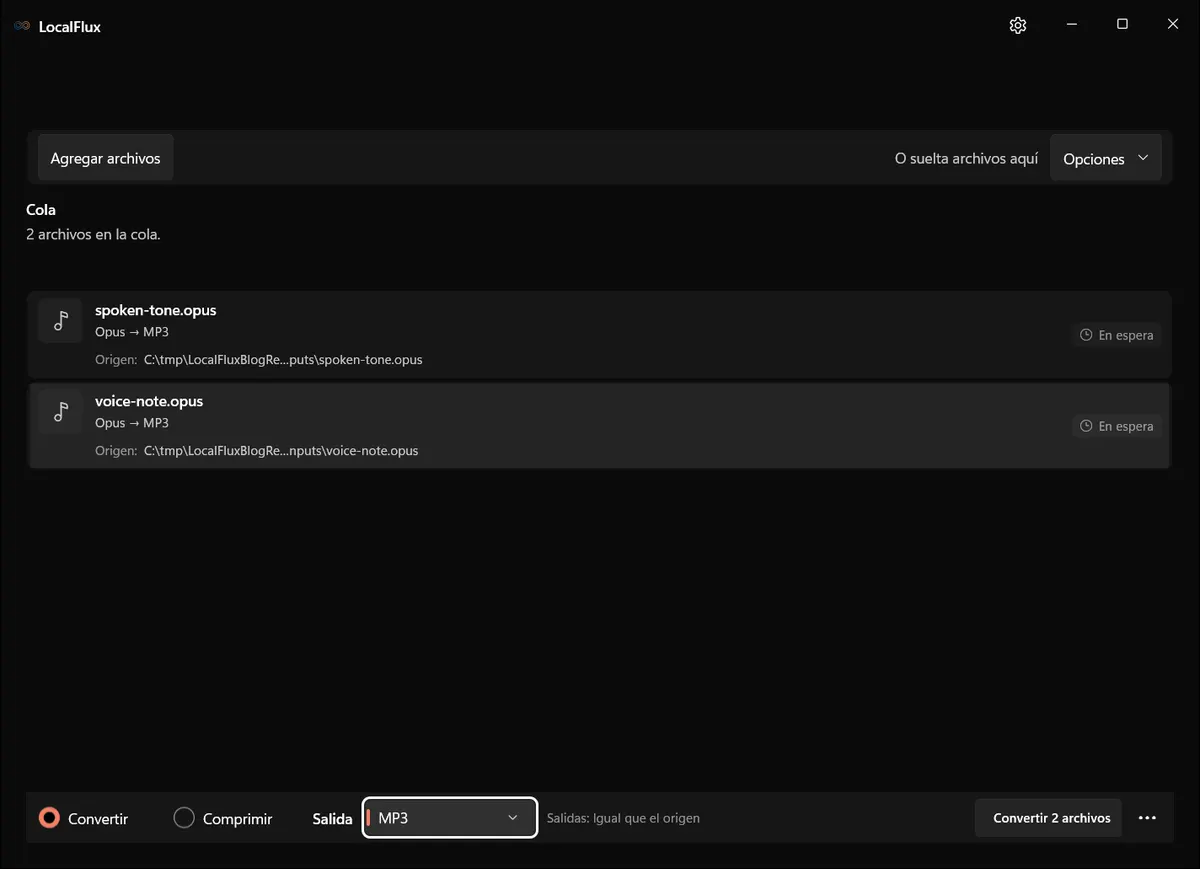 Archivos Opus listos para MP3