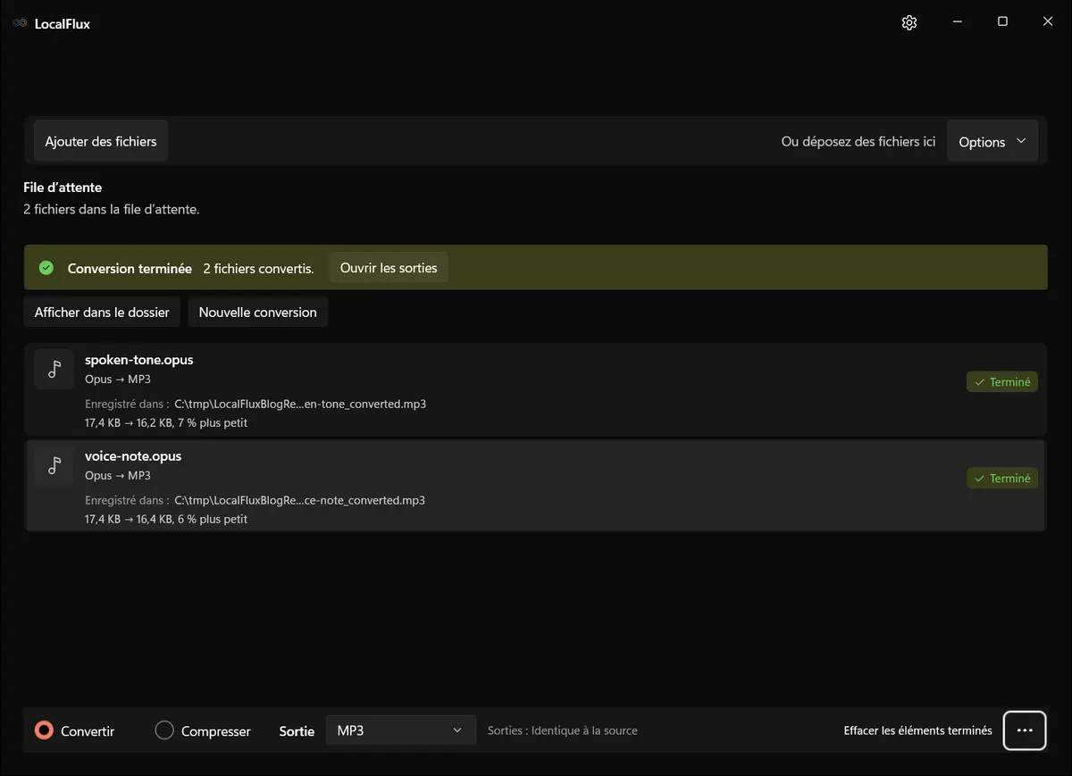 Sorties MP3 terminées