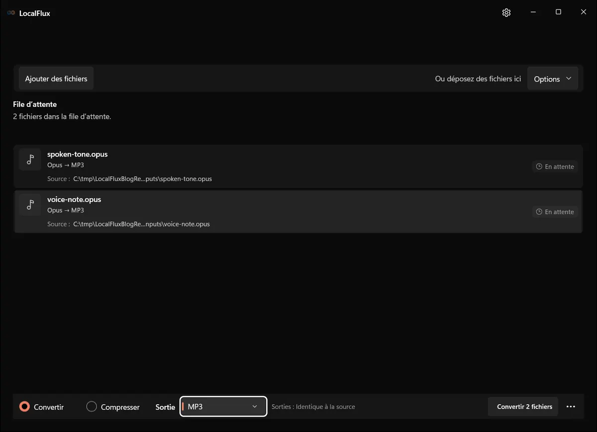 Fichiers Opus prêts pour MP3