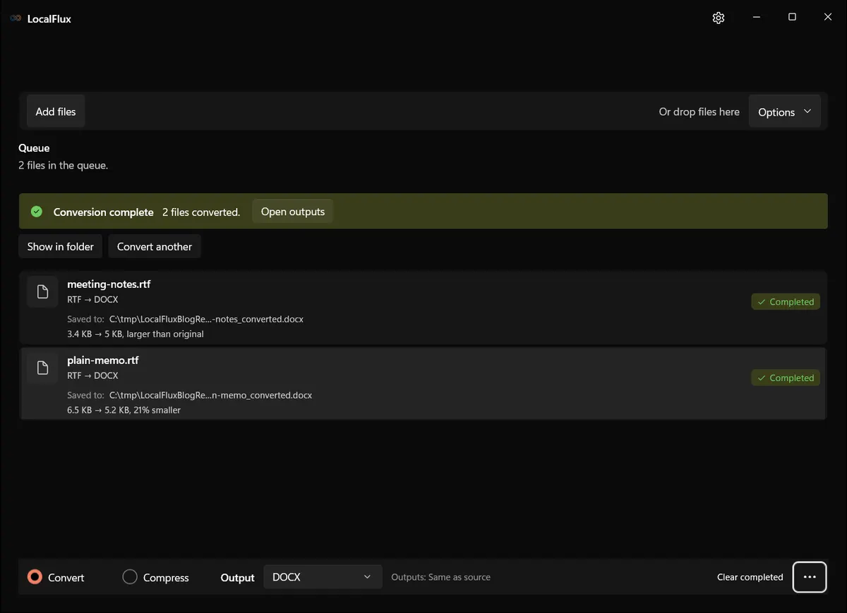 Completed RTF to DOCX conversion in LocalFlux