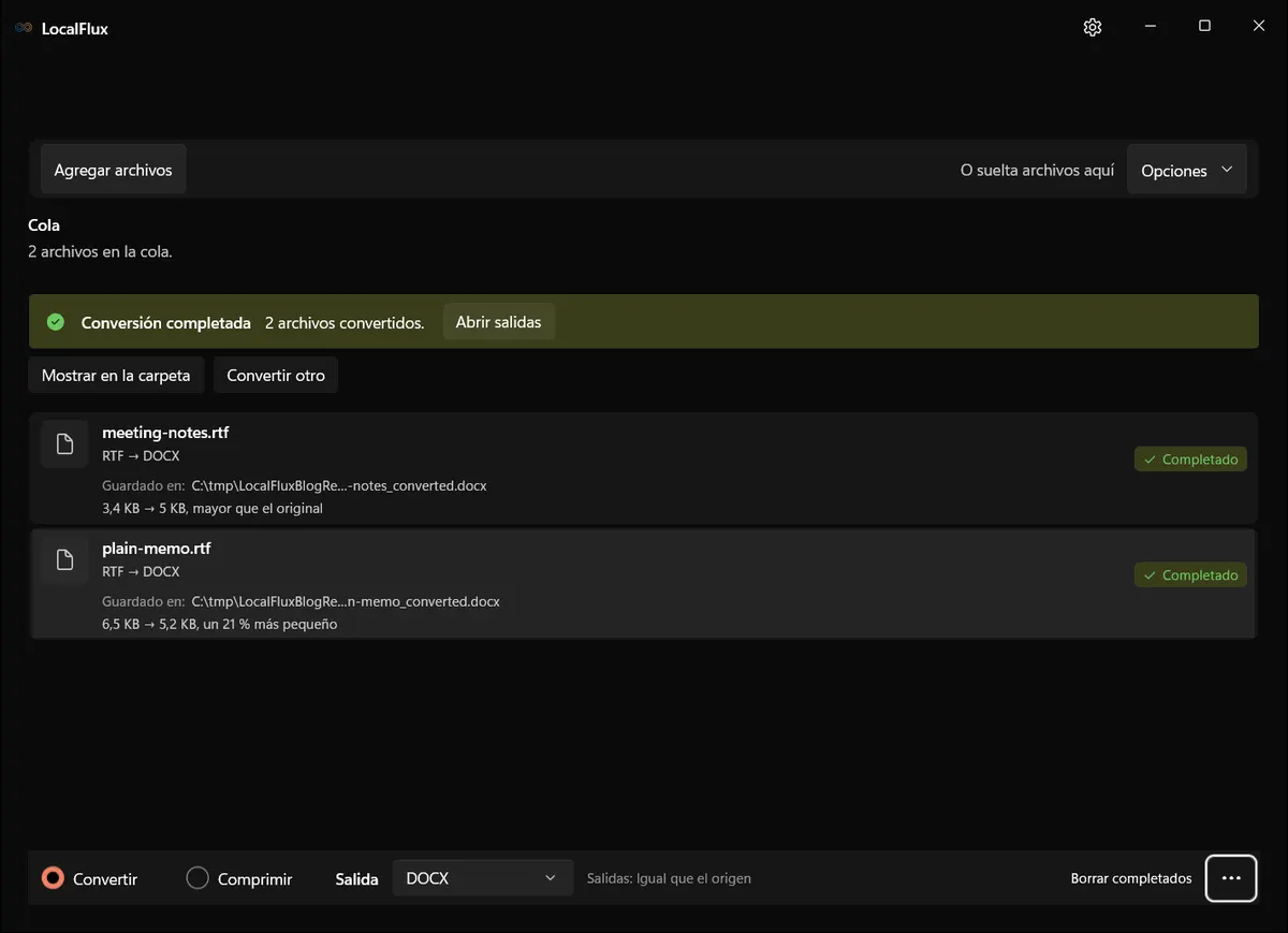 Documentos DOCX completados en LocalFlux