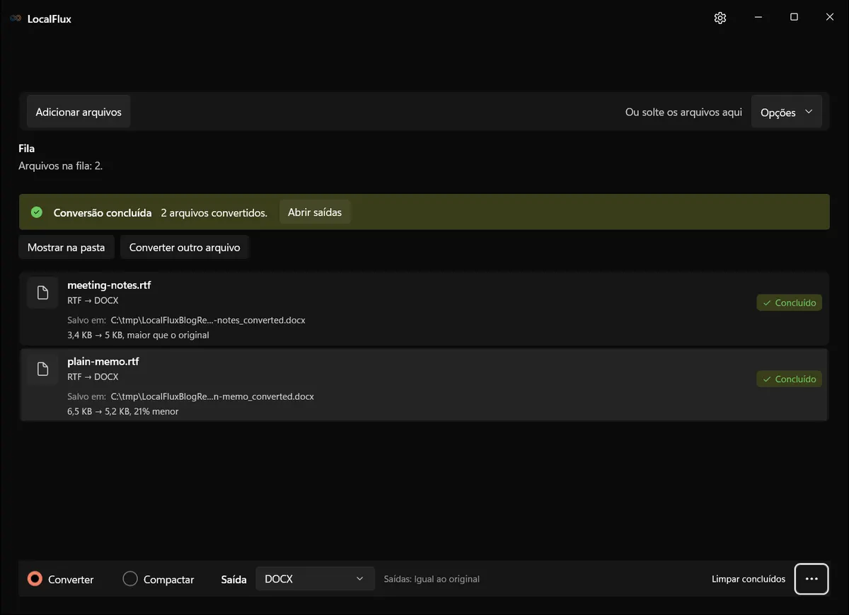 Conversão de RTF para DOCX concluída no LocalFlux
