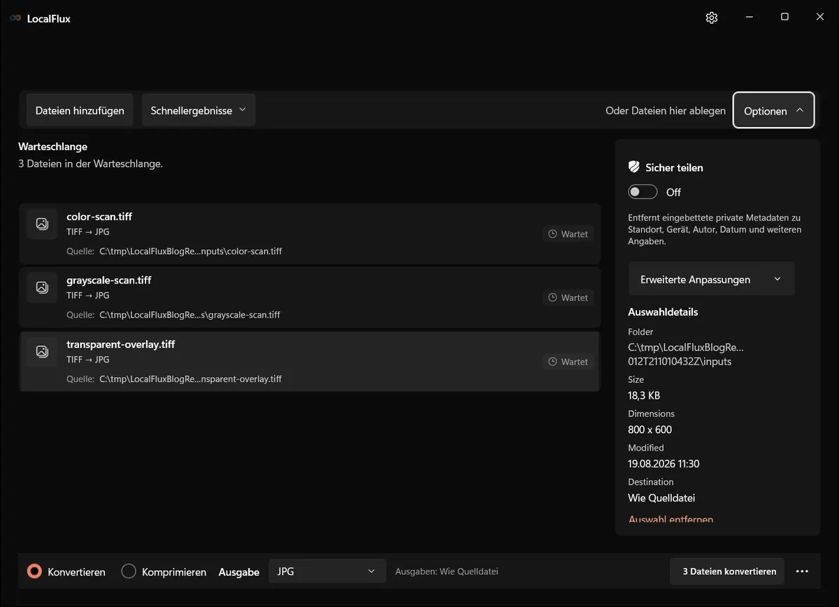 Ausgabeoptionen: TIFF → JPG