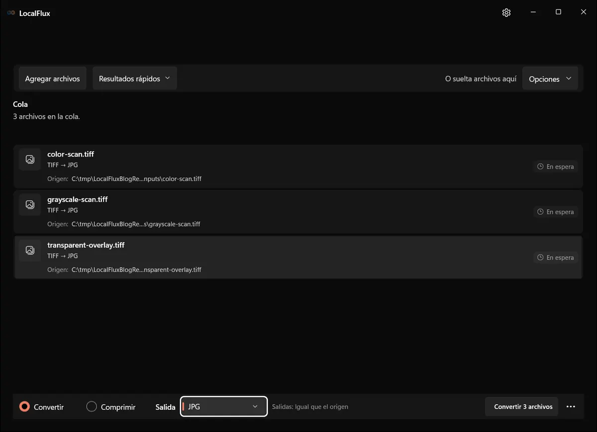 Archivos preparados: TIFF → JPG