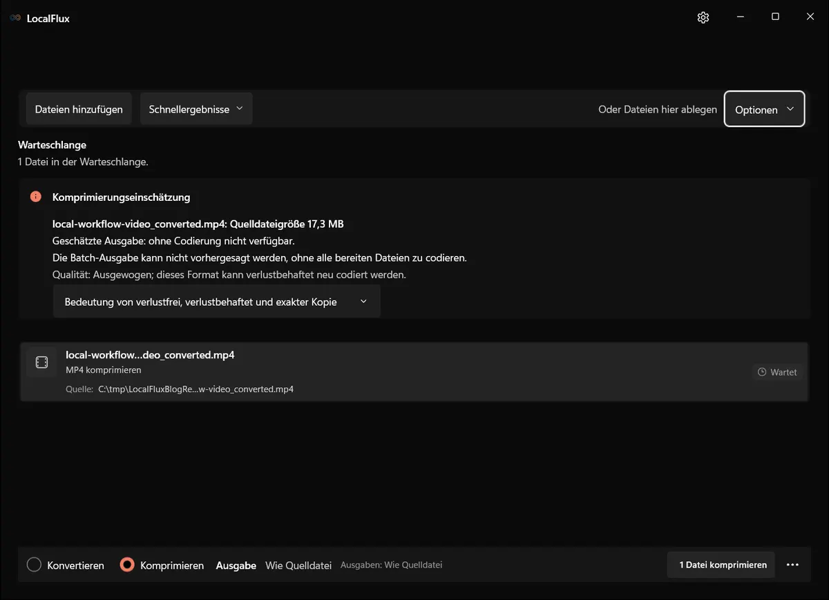 Konvertierte MP4 im LocalFlux-Modus Komprimieren.