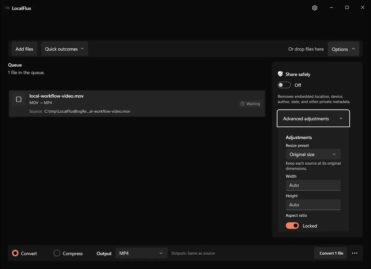 LocalFlux — MOV → MP4, Convert