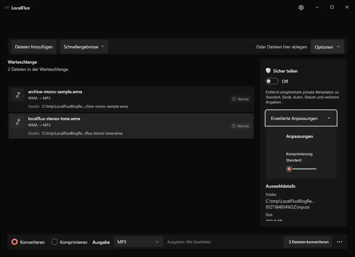 Konvertierungseinstellungen: WMA → MP3