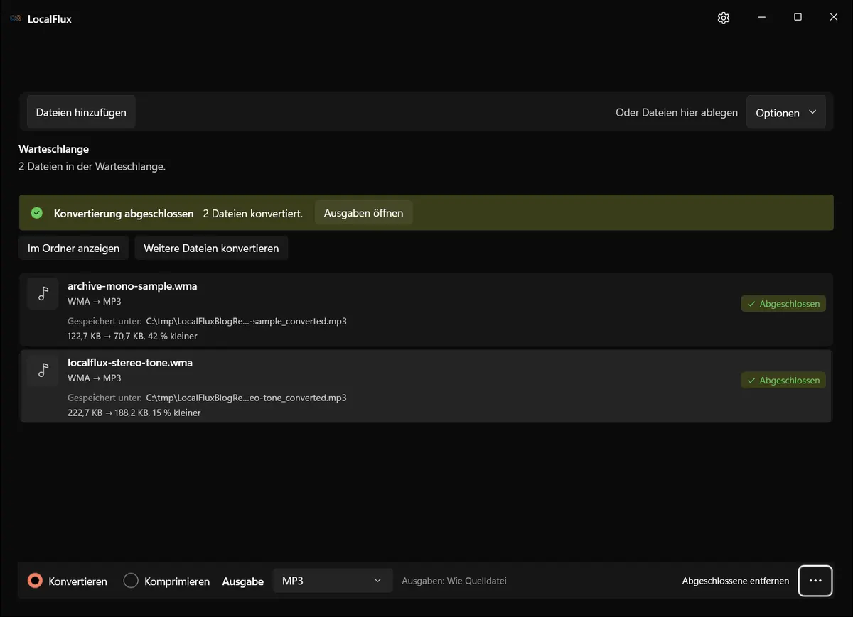Konvertierung abgeschlossen: WMA → MP3