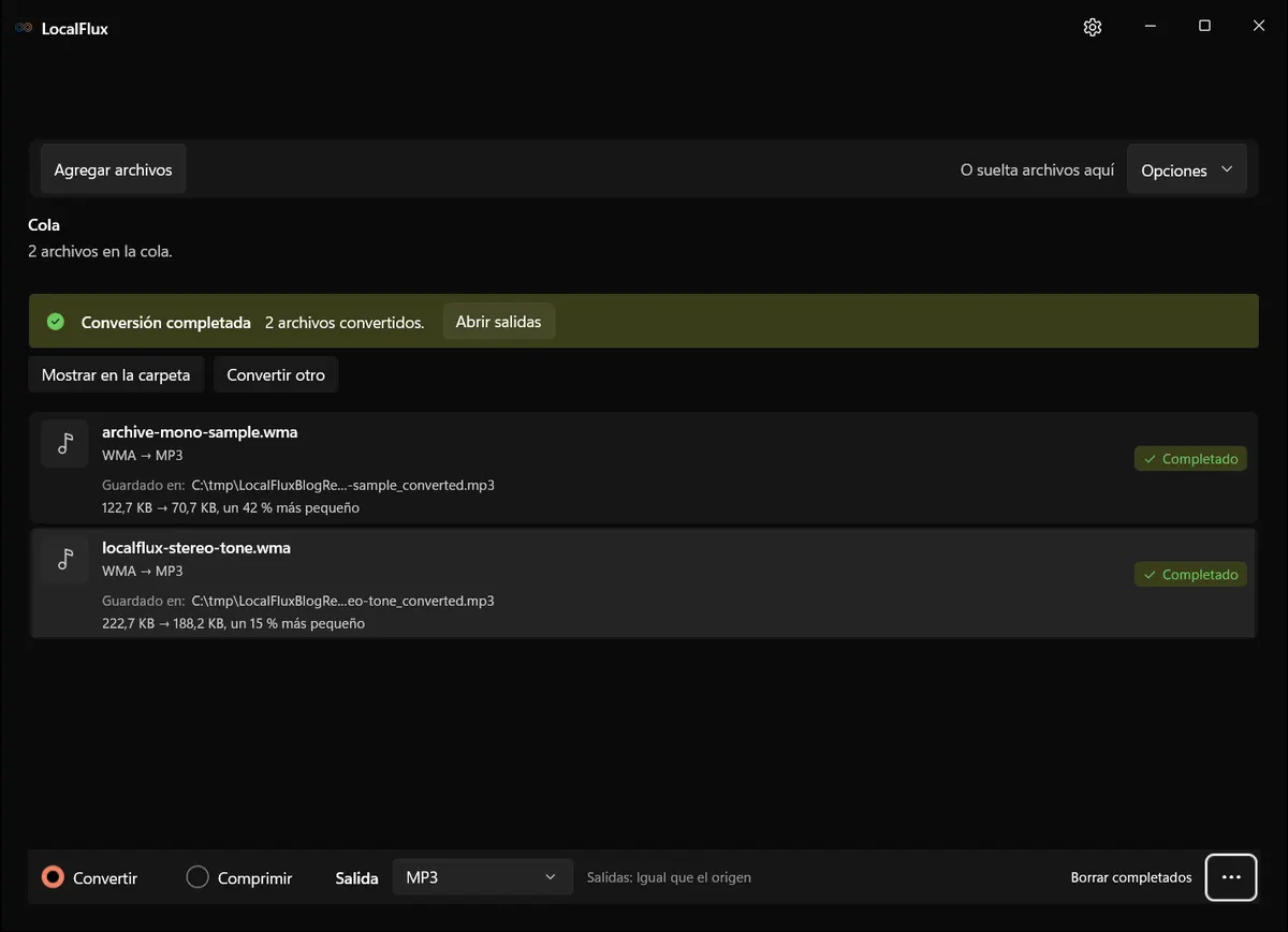Conversión completada: WMA → MP3