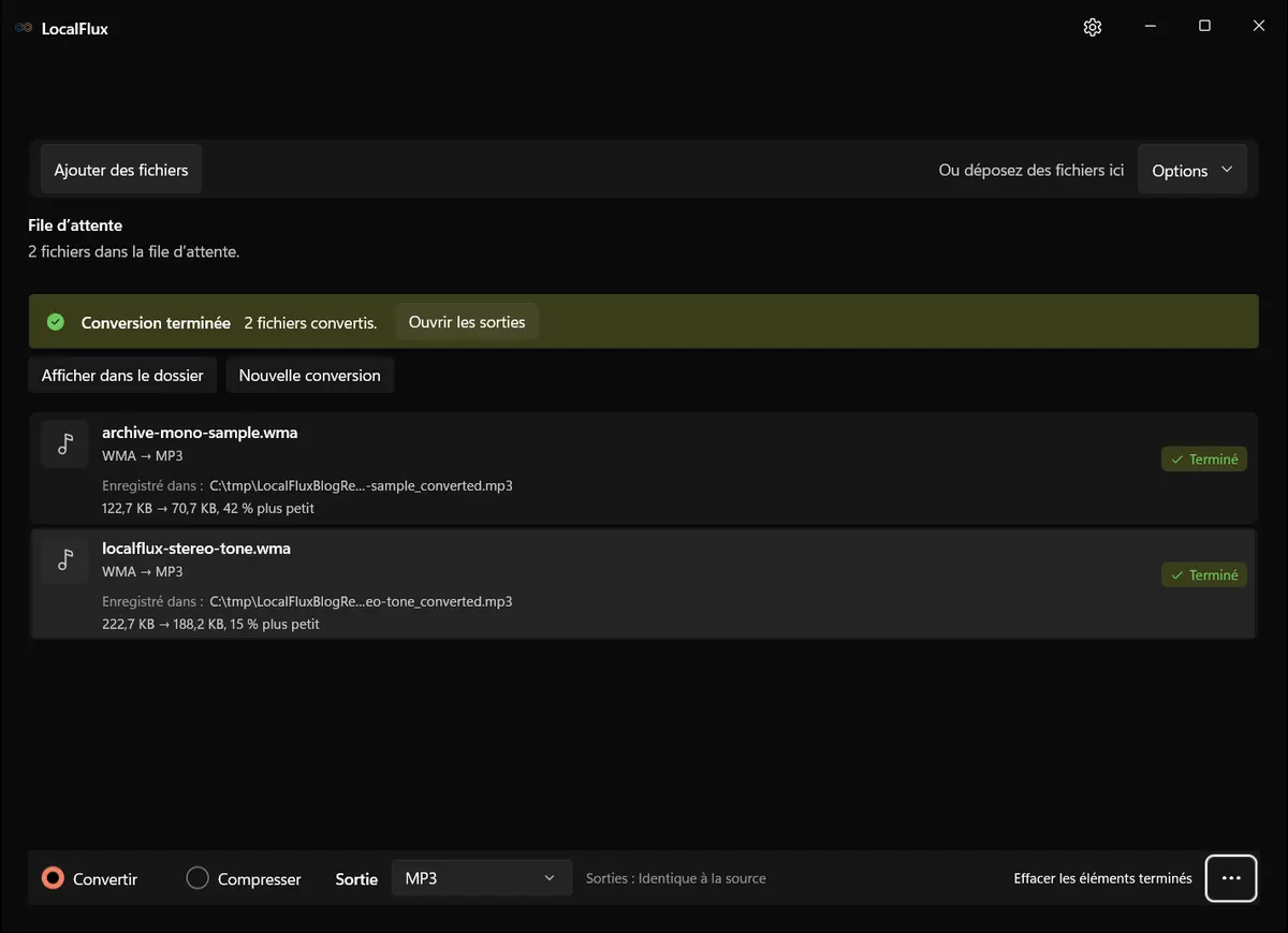 Conversion terminée: WMA → MP3