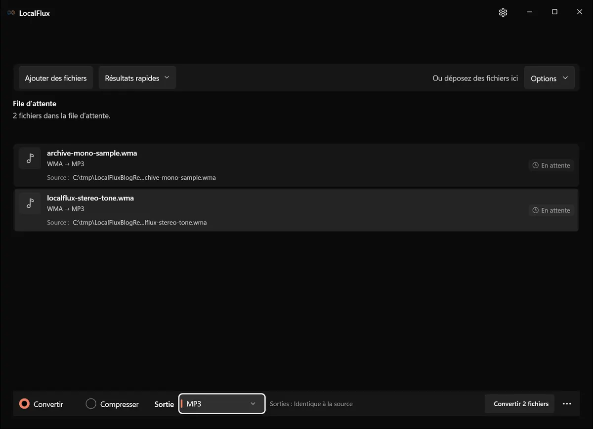 Fichiers prêts: WMA → MP3