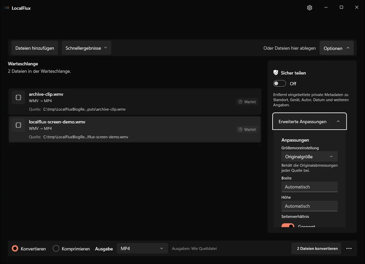 Konvertierungseinstellungen: WMV → MP4