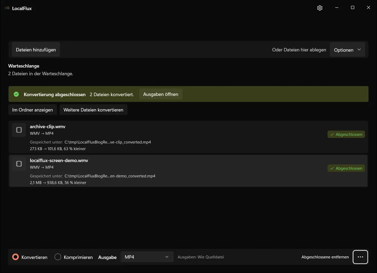 Konvertierung abgeschlossen: WMV → MP4