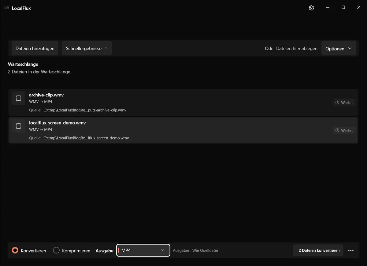 Dateien bereit: WMV → MP4