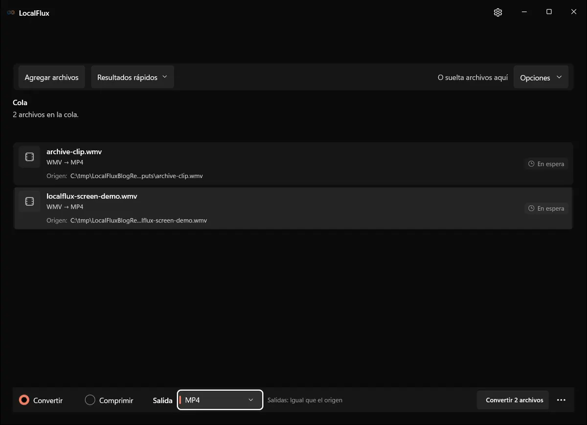 Archivos preparados: WMV → MP4