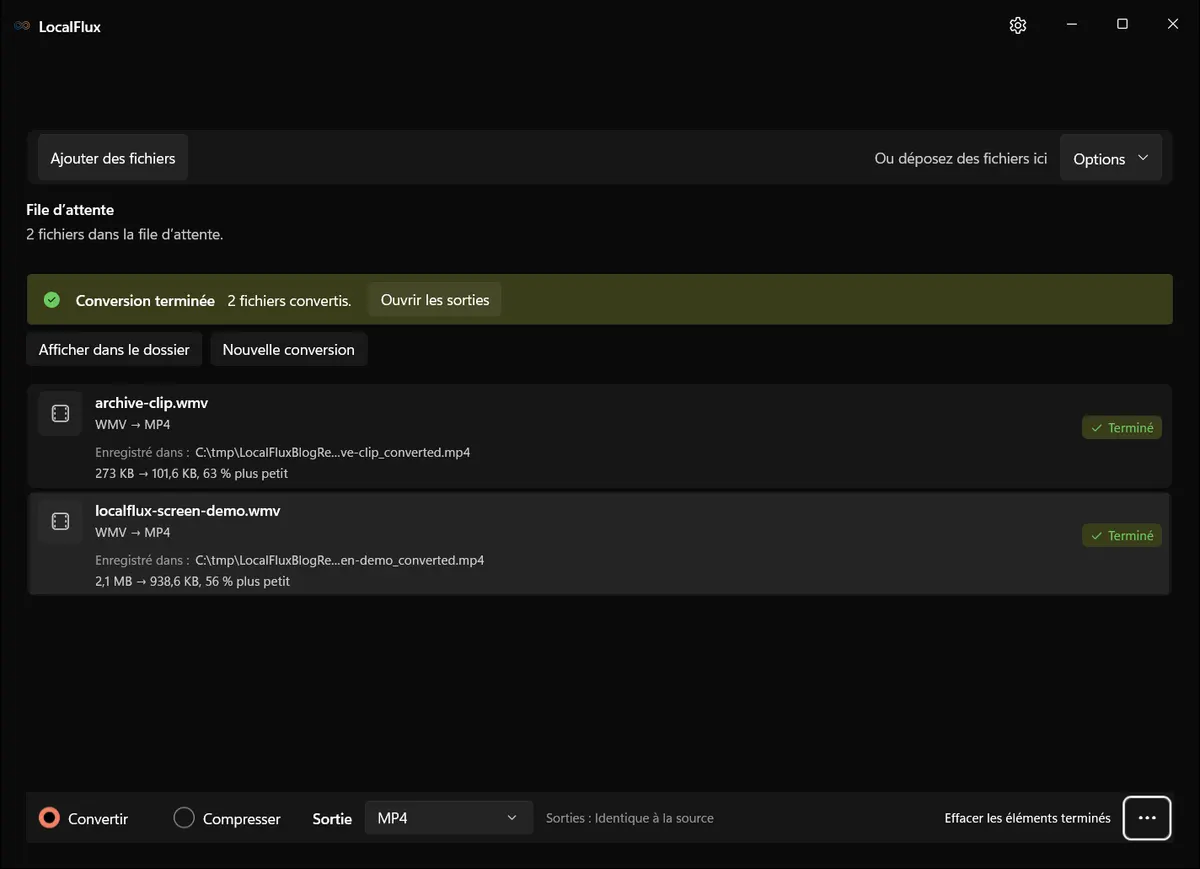 Conversion terminée: WMV → MP4