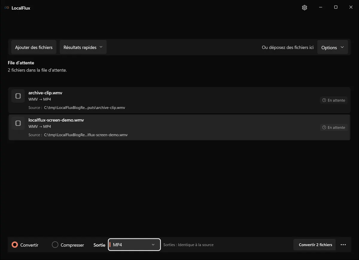 Fichiers prêts: WMV → MP4